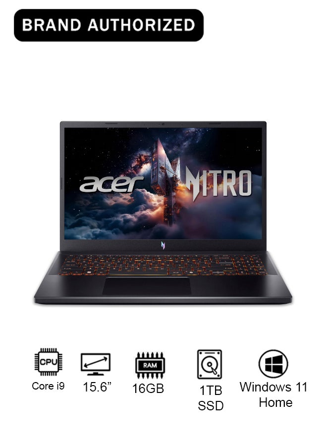 أيسر Nitro V ANV15 Gaming Laptop 13th Gen Intel Core i9-13900H 14 Cores Upto 5.4GHz/16GB DDR4 RAM/1TB SSD Storage/8GB NVIDIA®GeForce®RTX 5060 Graphics/15.6" FHD IPS 165Hz/W11/WiFi-6/Amber Backlit KB/Thunderbolt 4/ English Obsidian Black - Image 1