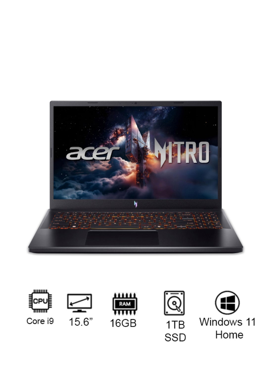 Nitro V ANV15 Gaming Laptop 13th Gen Intel Core i9-13900H 14 Cores Upto 5.4GHz/16GB DDR4 RAM/1TB SSD Storage/8GB NVIDIA®GeForce®RTX 5060 Graphics/15.6" FHD IPS 165Hz/W11/WiFi-6/Amber Backlit KB/Thunderbolt 4/ English Obsidian Black