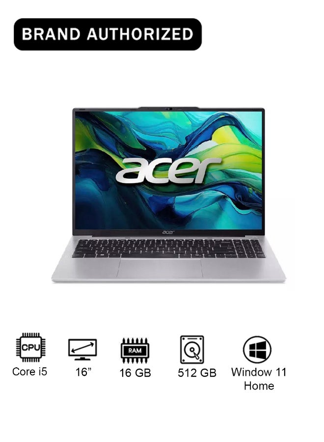 أيسر لابتوب أيسر أسباير لايت AL16 بشاشة WUXGA (1920x1200) مقاس 16 بوصة، مع معالج كور i5-1334U/ذاكرة RAM سعة 16 جيجابايت DDR5/قرص SSD سعة 512 جيجابايت/رسومات إنتل إيريس XE/ويندوز 11 هوم/ - Image 1