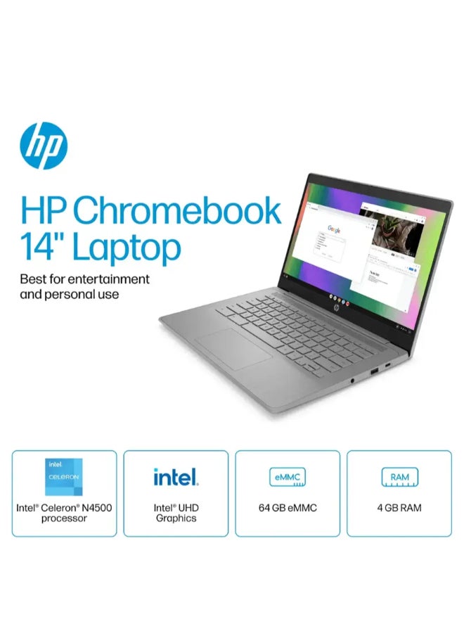 HP Chromebook Laptop With 14-Inch Display, Celeron Processor/4GB RAM/64GB Emmc/Intel UHD Graphics/Chrome OS English Modern Grey  - Image 2