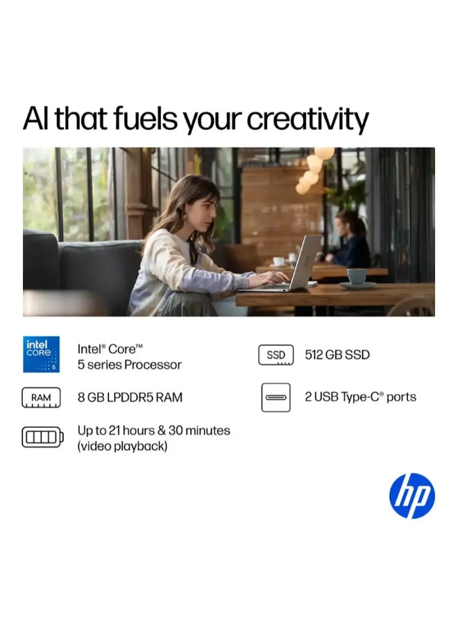 HP OmniBook 5 Flip 2-in-1 Laptop With 14-Inch 2K Touch-Screen Display, Intel Core 5 Processor/8GB RAM/512GB SSD/Intel Arc Graphics/Windows 11 Home English Glacier Silver  - Image 4