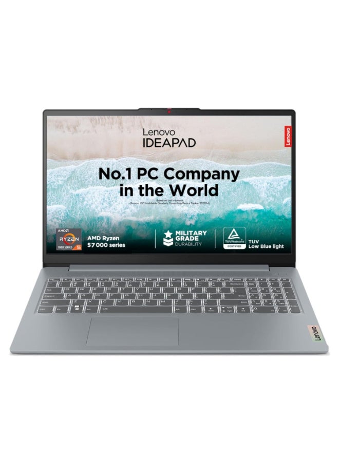 Lenovo Ideapad Slim 3 Laptop With 15.6-Inch FHD Display, AMD Ryzen 5 7520U Processor/8GB RAM/512GB SSD/AMD Radeon Graphics/Windows 11 English/Arabic Arctic Grey  - Image 1
