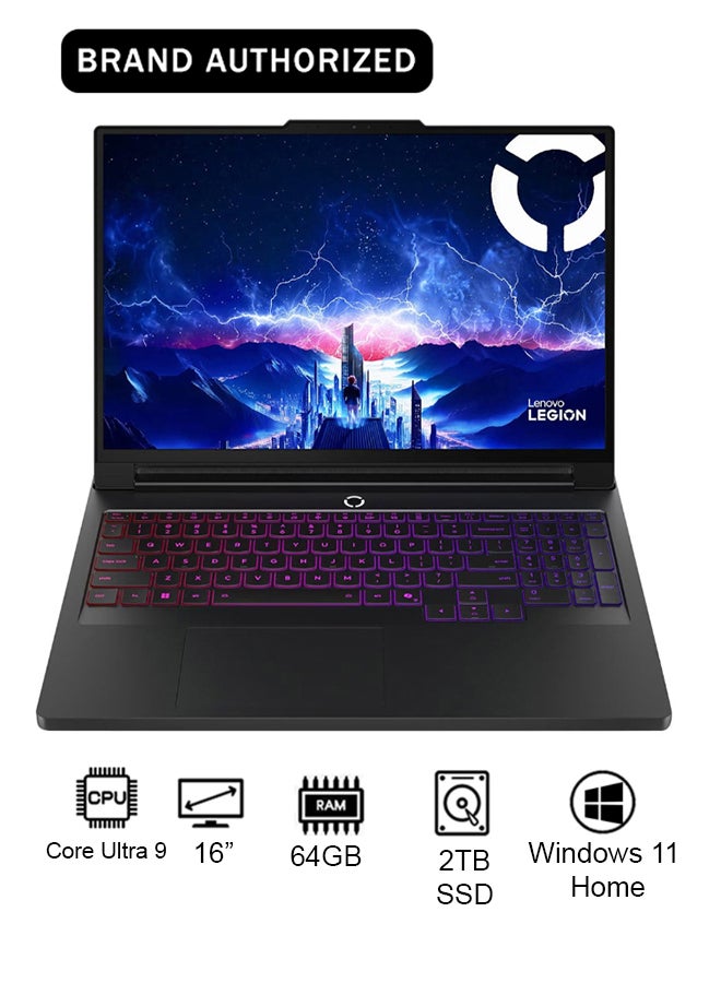لينوفو Legion Pro 7 16IAX10H Gaming (2025) Laptop 2nd Series 16-Inch WQXGA Display, Core Ultra 9-275HX Processor/64GB RAM/2TB SSD/24GB NVIDIA GeForce RTX 5090 Graphics Card/Windows 11 Home Arabic Eclipse Black Arabic Eclipse Black - Image 1