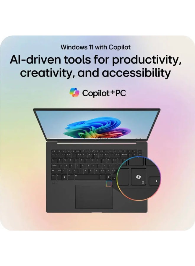 إل جي لابتوب جرام بشاشة تعمل باللمس مقاس 17 بوصة Copilot+ PC، مع معالج Intel Core Ultra 7 Series 2/32GB RAM/1TB SSD/رسومات Intel Arc/Windows 11 Home باللون الأسود الأوبسيديان - Image 5