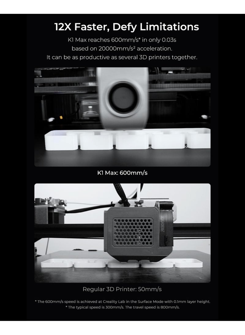 كريليتي 3D Printer With 600mm/s Max, Larger Print Size Industrial-grade 3D Printer with SMART AI LIDAR & CAMERA, Auto Leveling, Dual Cooling, Out-of-The-Box, Large Printing Size 30×30×30cm K1MAX - Image 3
