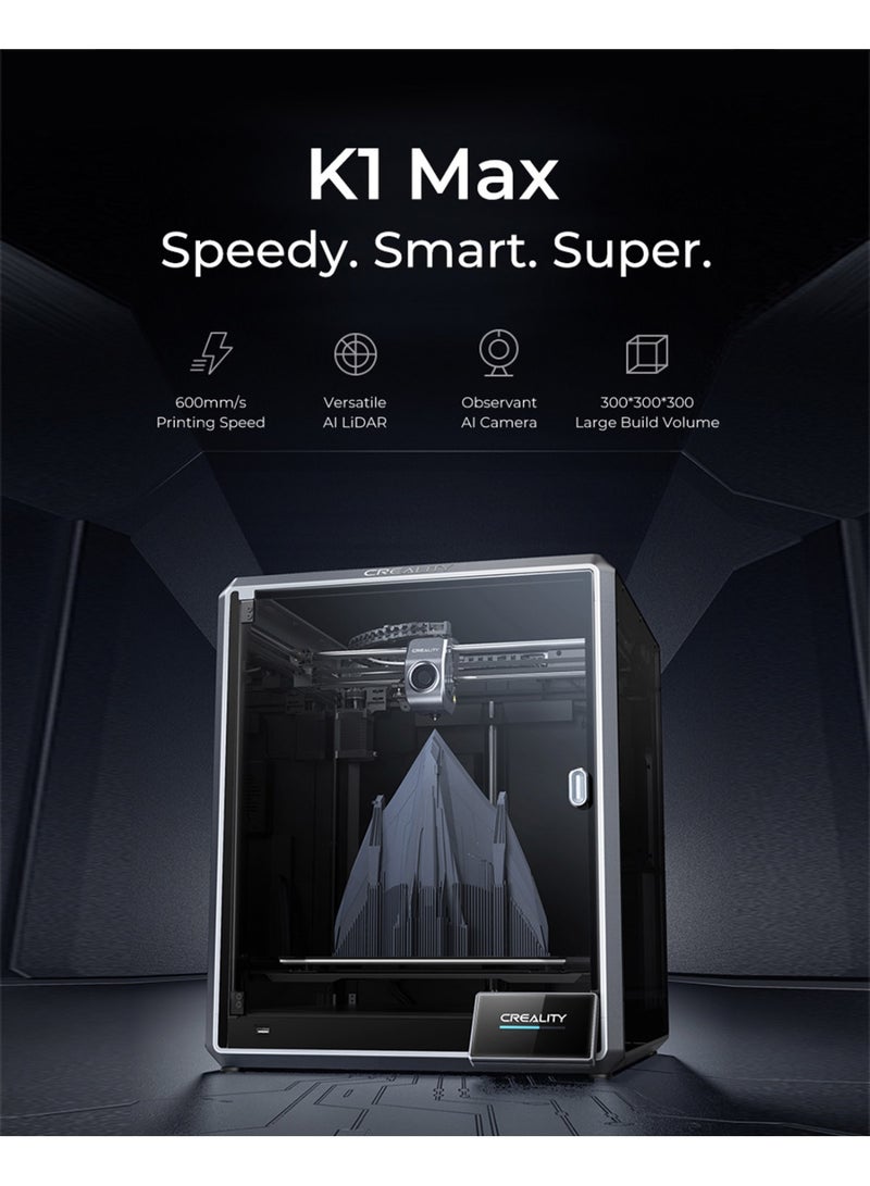 كريليتي 3D Printer With 600mm/s Max, Larger Print Size Industrial-grade 3D Printer with SMART AI LIDAR & CAMERA, Auto Leveling, Dual Cooling, Out-of-The-Box, Large Printing Size 30×30×30cm K1MAX - Image 1