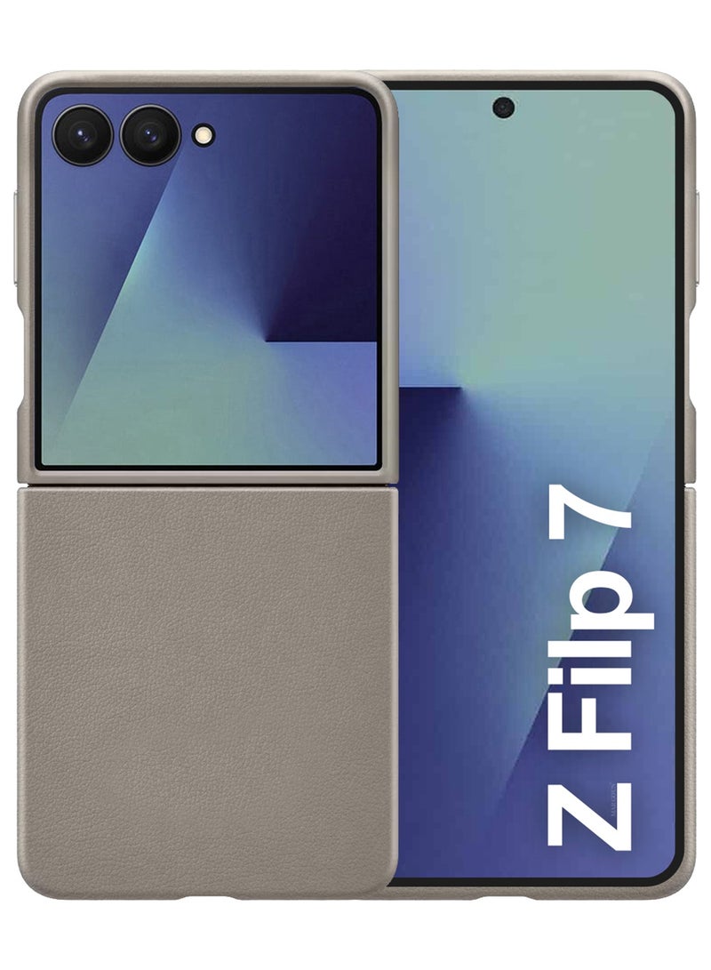 MARGOUN Kindsuit Leather Case Cover for Samsung Galaxy Z Flip 7 – Premium Protective Fold Design - Natural Titanium Natural Titanium  - Image 1