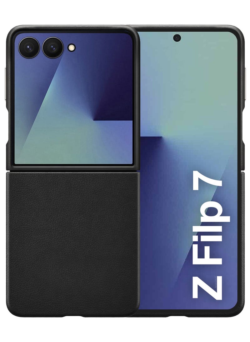 MARGOUN Kindsuit Leather Case Cover for Samsung Galaxy Z Flip 7 – Premium Protective Fold Design - Black - Image 1