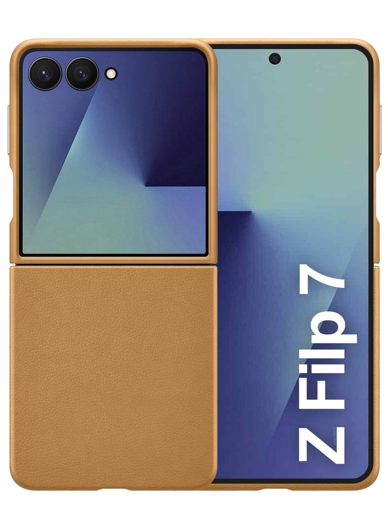 MARGOUN Kindsuit Leather Case Cover for Samsung Galaxy Z Flip 7 – Premium Protective Fold Design - Brown - Image 1