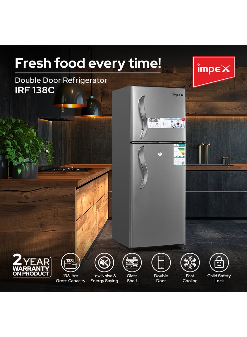 إمبكس Double Door Refrigerator 4.5 Cu.Ft Freezer Fast Cooling Fridge Safety Lock And Key 138L 70 W IRF 138C Dark Grey 70 W IRF 138C Dark Grey - Image 2