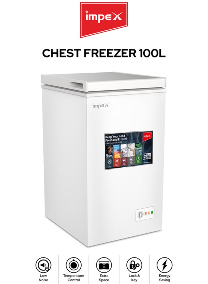Impex 100L Chest Freezer IMCF100C – Fast Cooling, Lock Handle, Caster Wheels, Inside Lamp, R600a, ≤–18°C 100 L 100 W IMCF100C White - Image 1