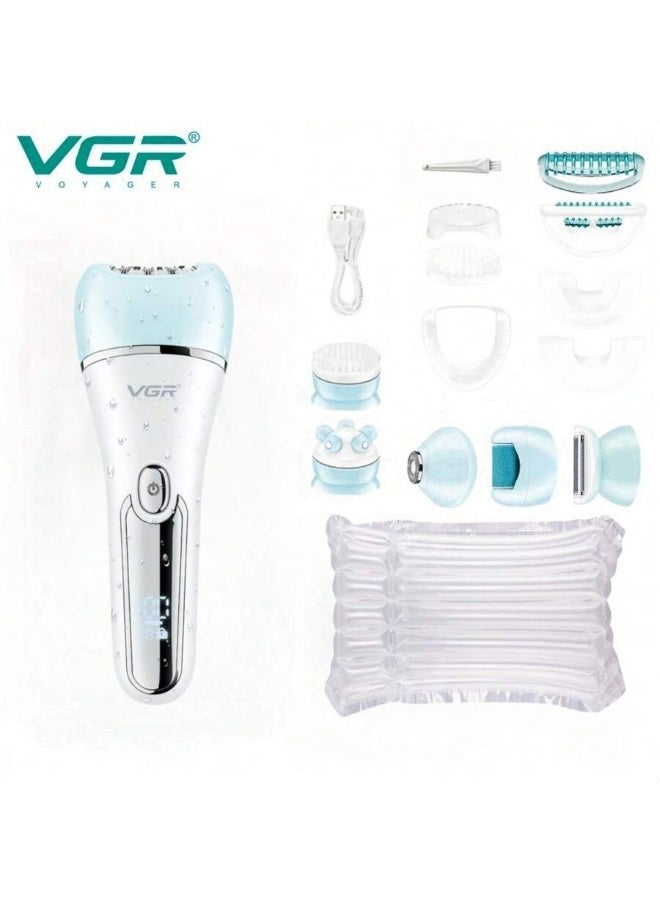 VGR Epilator for Women 6 in 1 Hair Removal Epilator Shaver Face Razor Facial Brush Face Massage and Body Exfoliator IPX7 Waterproof Rechargeable Hair Removal for Women 2 Speeds White  - Image 2