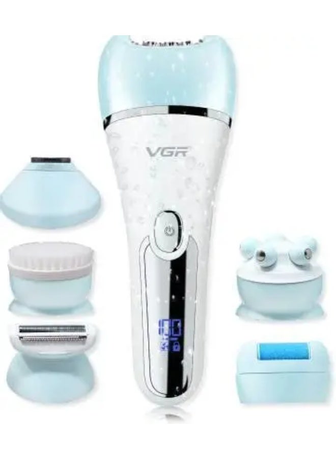 VGR Epilator for Women 6 in 1 Hair Removal Epilator Shaver Face Razor Facial Brush Face Massage and Body Exfoliator IPX7 Waterproof Rechargeable Hair Removal for Women 2 Speeds White  - Image 3