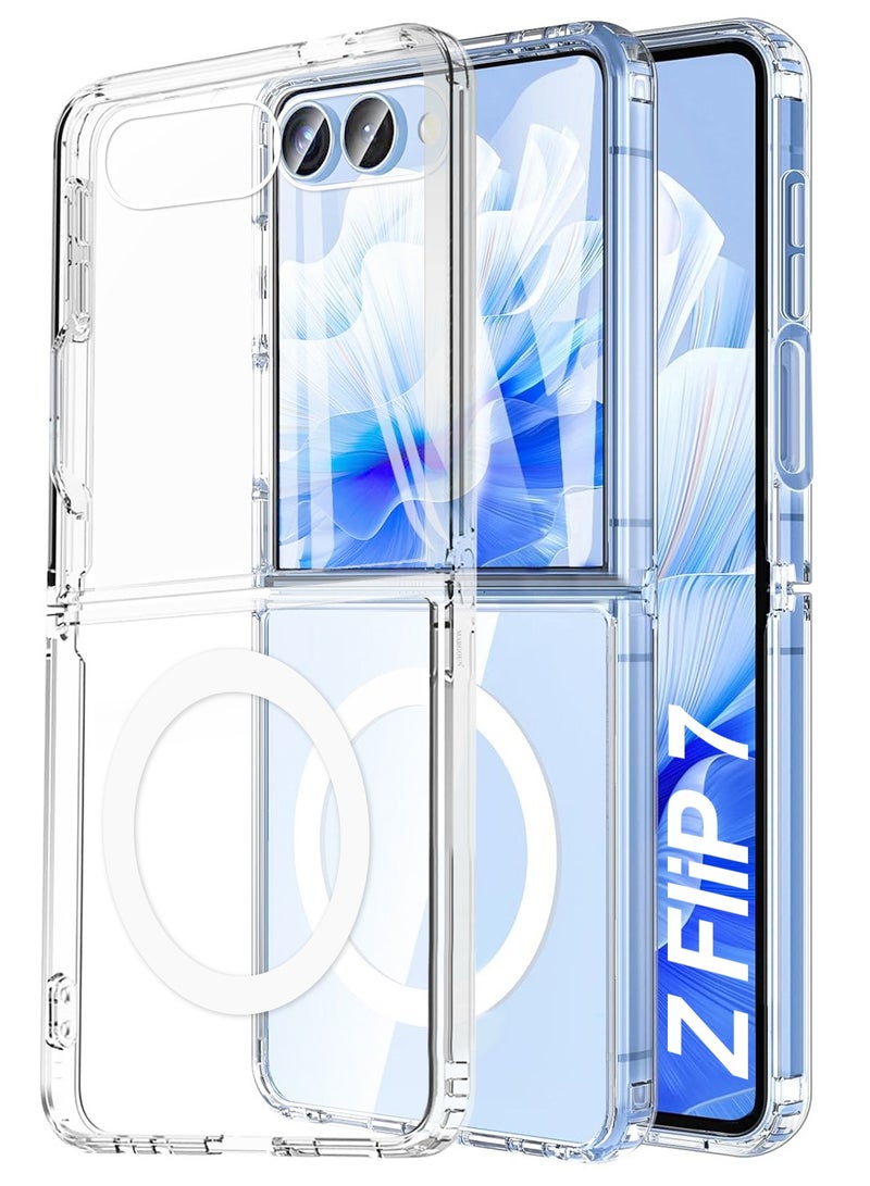 MARGOUN Transparent MagSafe Case for Samsung Galaxy Z Flip 7 – Slim, Shockproof, Foldable Design with Magnetic Ring - Clear Clear-1 - Image 1