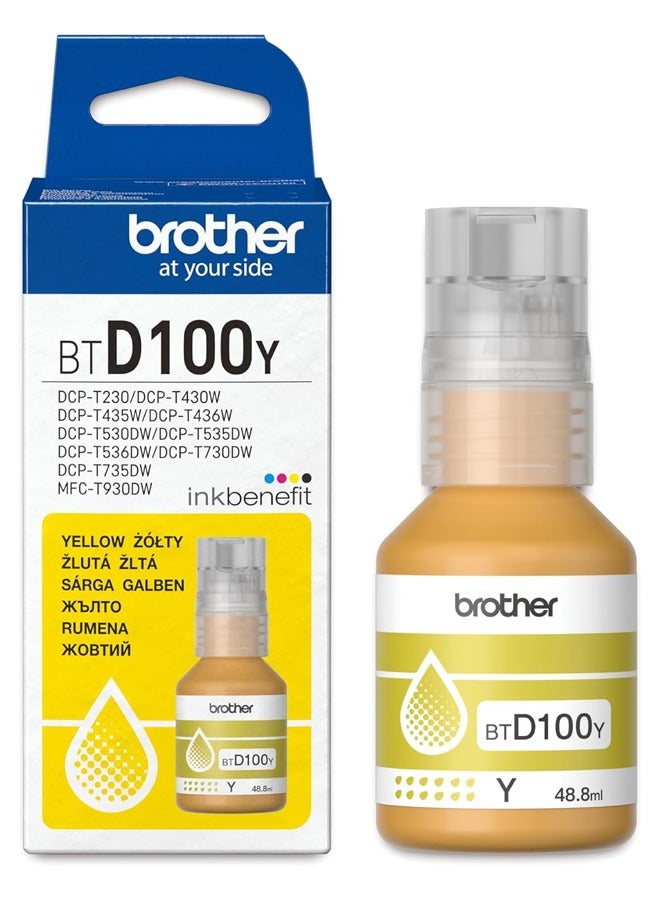 بروذر Genuine BTD100Y Ultra High Yield Yellow Ink Bottle, 5,000 Page Yield, for Ink Tank Printers DCP-T730DW T830DW T930DW Yellow  - Image 1