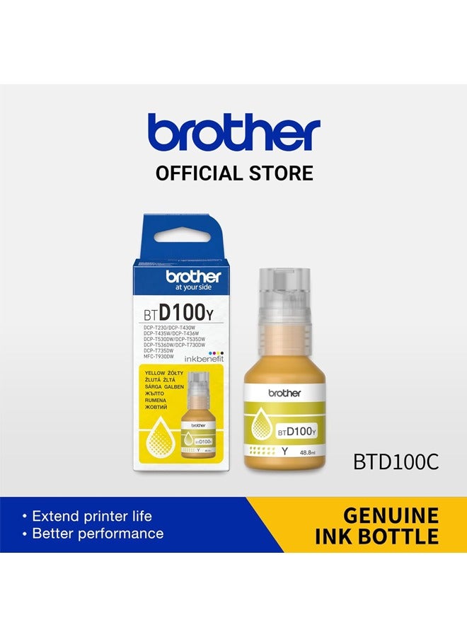بروذر Genuine BTD100Y Ultra High Yield Yellow Ink Bottle, 5,000 Page Yield, for Ink Tank Printers DCP-T730DW T830DW T930DW Yellow  - Image 2