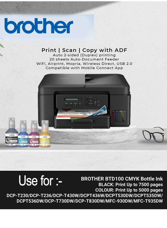 بروذر Genuine BTD100Y Ultra High Yield Yellow Ink Bottle, 5,000 Page Yield, for Ink Tank Printers DCP-T730DW T830DW T930DW Yellow  - Image 3