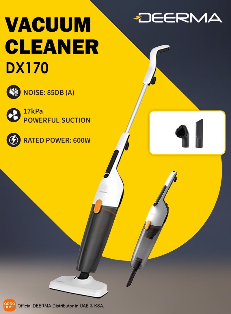 Deerma Vacuum Cleaner, 2-in-1 Handheld & Stick Vacuum, 17Kpa Powerful Suction, 1.7L Dust Cup, Lightweight Portable Vacuum for Home, Bed, and Car 600 W DX170 White - Image 1