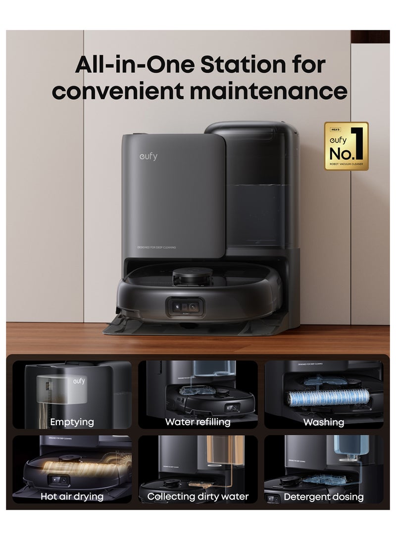 eufy E25 Omni Robot Vacuum Cleaner with Mop, HydroJet System, 20,000 Pa Turbo Powerful Suction, Zero Tangling, Corner-to-Edge Deep Cleaning and Mop Lifting, with Auto All-In-One Station 60 W T2353 Black - Image 4