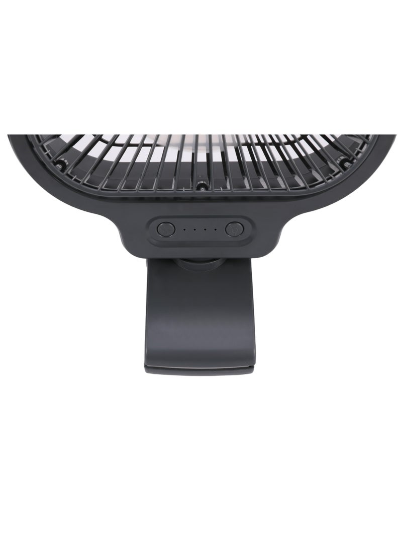 سوناشي 8 Inch Rechargeable Clip Fan with 12 Pcs Bright LED Light, with Type-C Charging Slot, LED Light Indicator with 3 Speed Settings, Continuous Working of 2-3Hrs High, 4-5Hrs Low, 9-10Hrs Low, Ideal for Office Tables, Car and Home SRF-805 Black  - Image 5