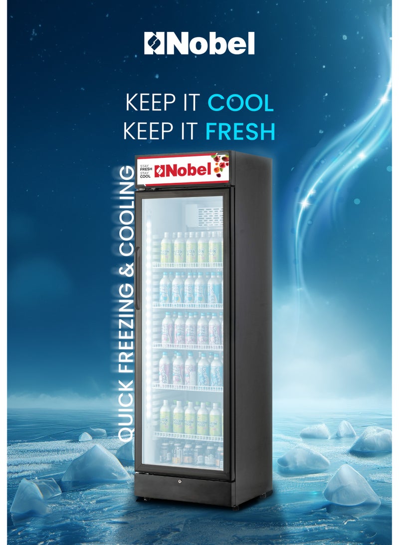 نوبل Showcase Chiller With Single Glass Door, Mechanical Temperature Control, And 5 Shelves – 450 L 300 kW NSF450 Black - Image 2