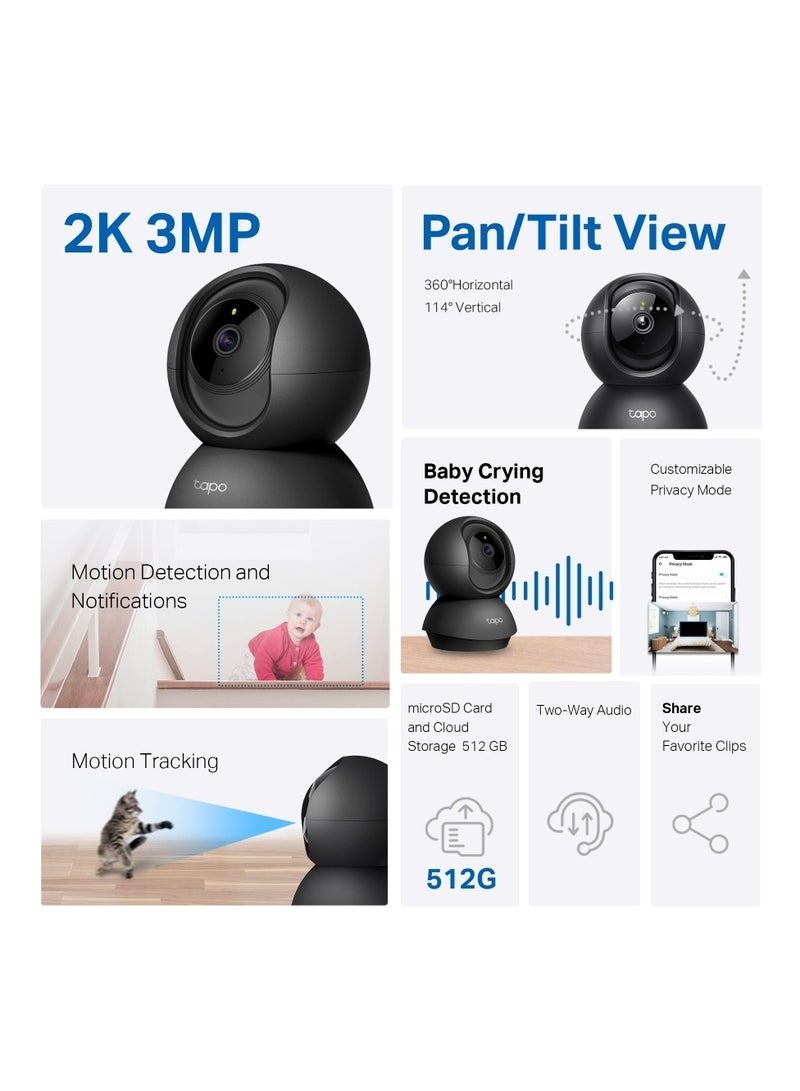 TP-LINK Tapo C211 – 2K 3MP Pan/Tilt Indoor Security Camera with AI Detection & Night Vision - Image 3