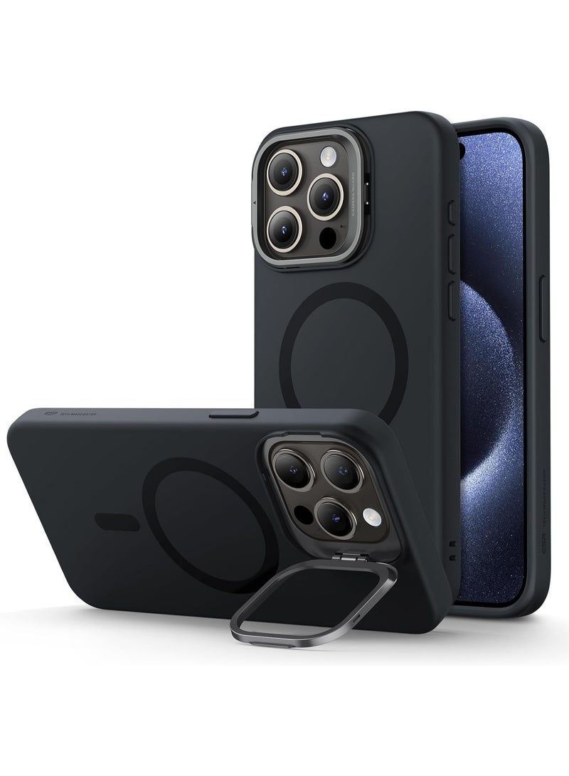 ESR For iPhone 15 Pro Max Case, MagSafe Silicone Case with Stand, Military-Grade Protection, Built-in Camera Stash Stand, Magnetic Phone Case for iPhone 15 Pro Max, Cloud Series black - Image 1