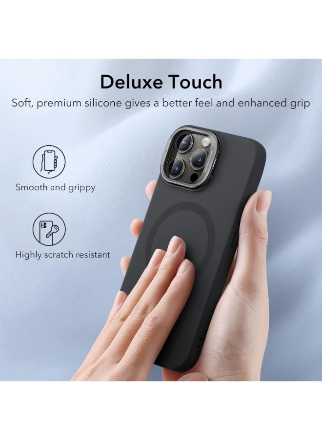ESR For iPhone 15 Pro Max Case, MagSafe Silicone Case with Stand, Military-Grade Protection, Built-in Camera Stash Stand, Magnetic Phone Case for iPhone 15 Pro Max, Cloud Series black - Image 3