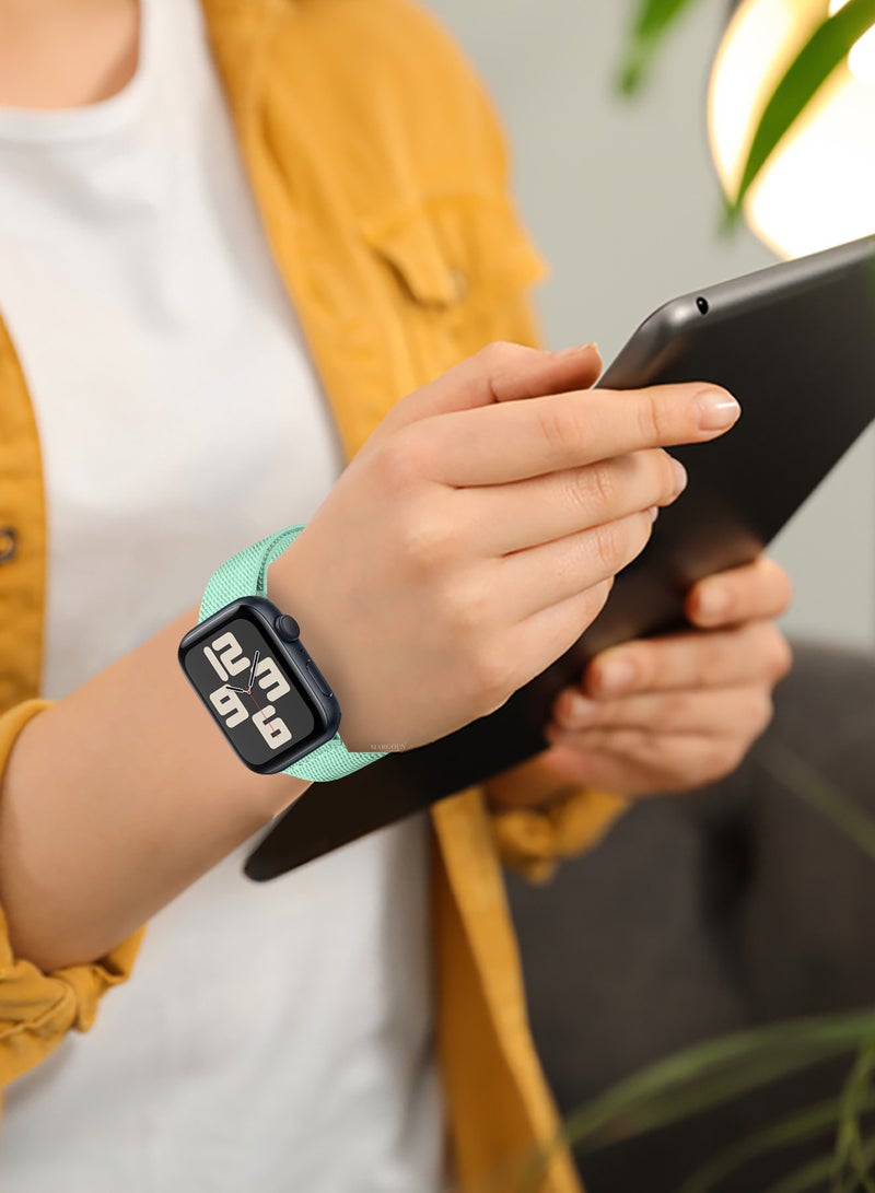 MARGOUN Magnetic Clasp Band for Apple Watch 49mm 45mm 44mm 42mm (Series 1-3), Nylon Elastic Stretchy Strap Compatible with iWatch Series Ultra 10-1 - Aqua - Image 3