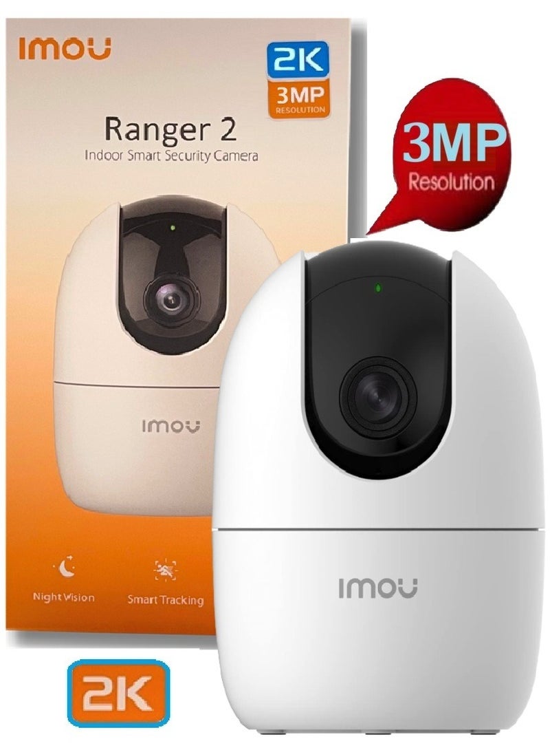 IMOU 2K Ranger 2 3MP Indoor WiFi QHD Live Cam, 8x Digital Zoom, Motorized Pan and Tilt with 360° Coverage View, Accurate Human and Pet Detection, Smart Night Vision (Up to 10m), Privacy Mode, Smart Tracking, Two-Way Talk, MicroSD Slot (up to 256 GB)  - Image 1