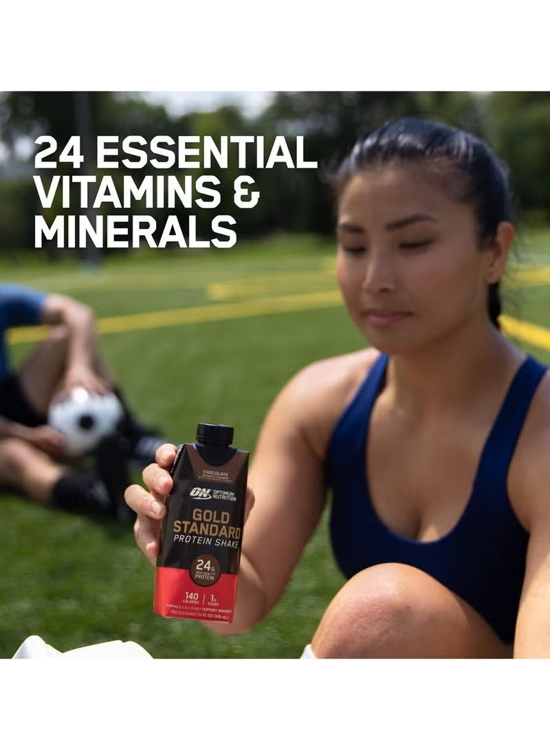 أوبتيموم نيوتريشن اهتزاز بروتين معيار الذهب من أوبتيموم للتغذية، 24 جرام بروتين، جاهز للشرب، خالي من الجلوتين، فيتامين سي لدعم المناعة، فانيليا، عبوة من 12 - Image 2