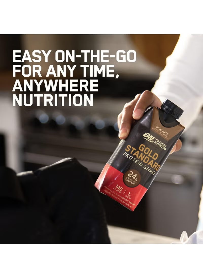 أوبتيموم نيوتريشن اهتزاز بروتين معيار الذهب من أوبتيموم للتغذية، 24 جرام بروتين، جاهز للشرب، خالي من الجلوتين، فيتامين سي لدعم المناعة، فانيليا، عبوة من 12 - Image 4