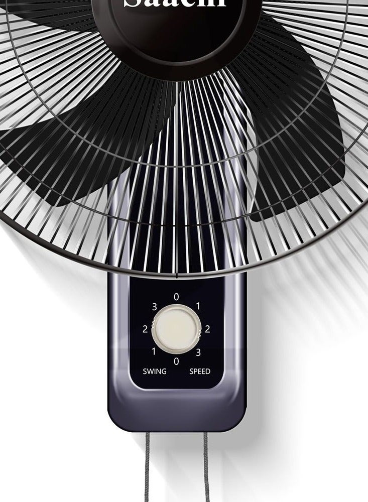 ساتشي 16-Inch Wall Fan with Powerful Motor, 3-Speed Settings, 5-Blade Design, Wide Oscillation & Overheat Protection – Energy Efficient & Silent Cooling 60 W NL-FN-1740W-BK Black  - Image 3