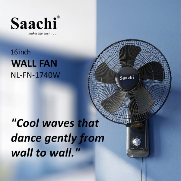 ساتشي مروحة حائط 16 بوصة بمحرك قوي، 3 إعدادات سرعة، تصميم 5 شفرات، تذبذب واسع وحماية من السخونة الزائدة - توفير الطاقة وتبريد صامت - Image 5