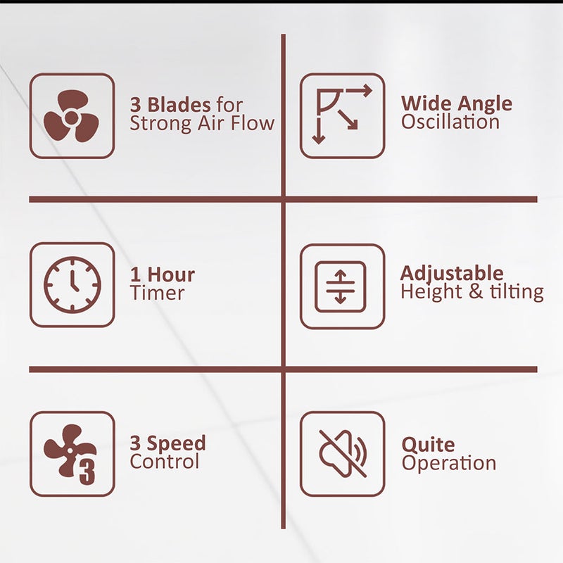 ساتشي مروحة قائمة 16 بوصة بمحرك قوي، تحكم بثلاث سرعات، ارتفاع قابل للتعديل وتذبذب واسع، مؤقت 7.5 ساعة، كفاءة في استهلاك الطاقة وتشغيل هادئ - Image 4