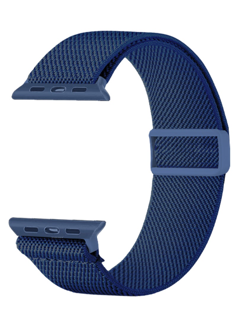 MARGOUN Magnetic Clasp Bands for Apple Watch 49mm 45mm 44mm 42mm (Series 1-3), Nylon Elastic Stretchy Strap Compatible with iWatch Series Ultra 10-1 - Navy Blue  - Image 1