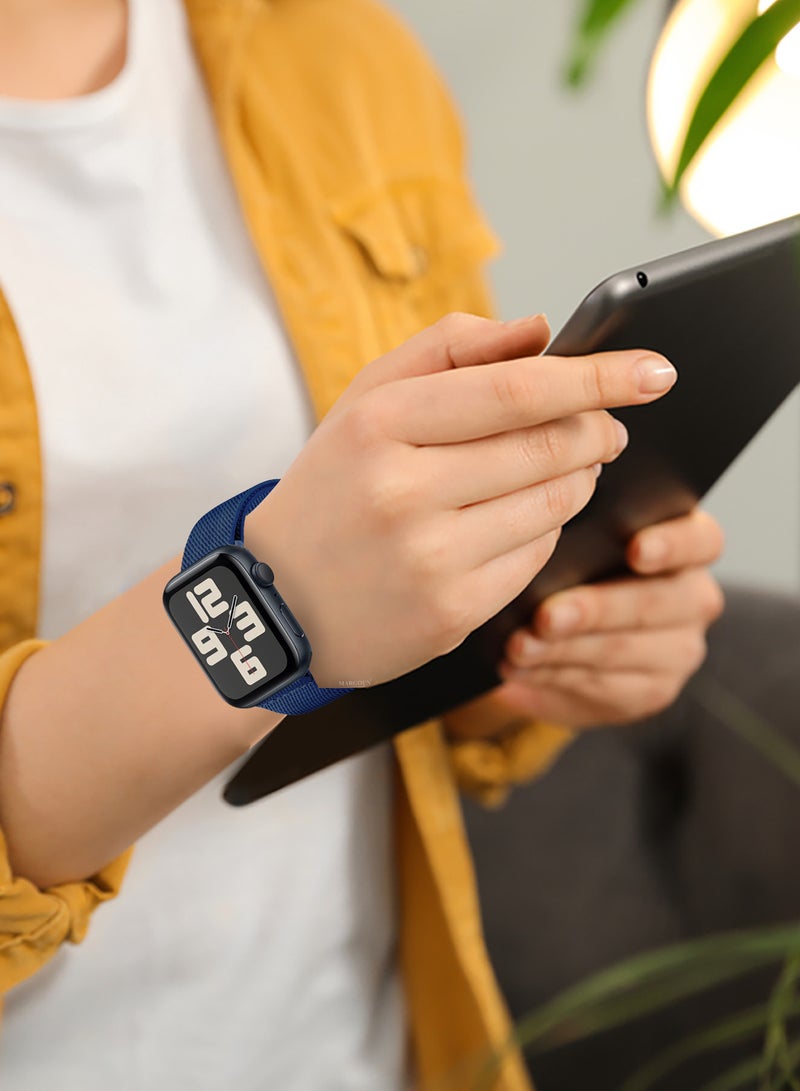 MARGOUN Magnetic Clasp Bands for Apple Watch 49mm 45mm 44mm 42mm (Series 1-3), Nylon Elastic Stretchy Strap Compatible with iWatch Series Ultra 10-1 - Navy Blue  - Image 2