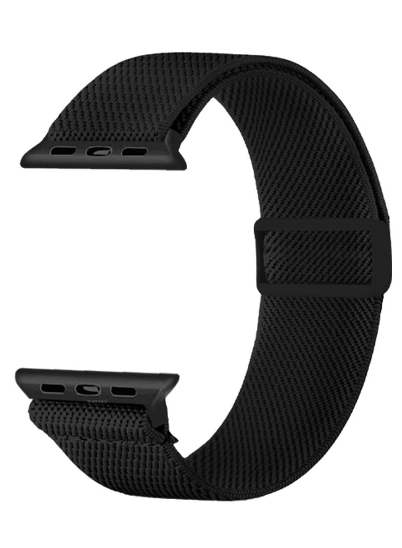 MARGOUN Magnetic Clasp Bands for Apple Watch 49mm 45mm 44mm 42mm (Series 1-3), Nylon Elastic Stretchy Strap Compatible with iWatch Series Ultra 10-1 - Black  - Image 1
