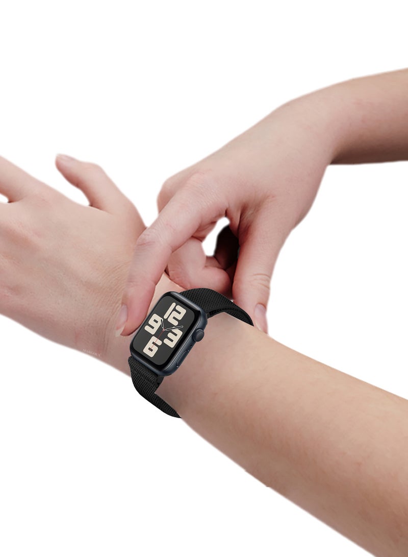 MARGOUN Magnetic Clasp Bands for Apple Watch 49mm 45mm 44mm 42mm (Series 1-3), Nylon Elastic Stretchy Strap Compatible with iWatch Series Ultra 10-1 - Black  - Image 3