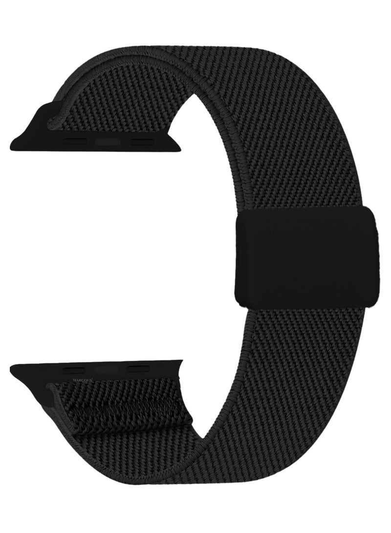 MARGOUN Magnetic Clasp Bands for Apple Watch 49mm 45mm 44mm 42mm (Series 1-3), Nylon Elastic Stretchy Strap Compatible with iWatch Series Ultra 10-1 - Black  - Image 5