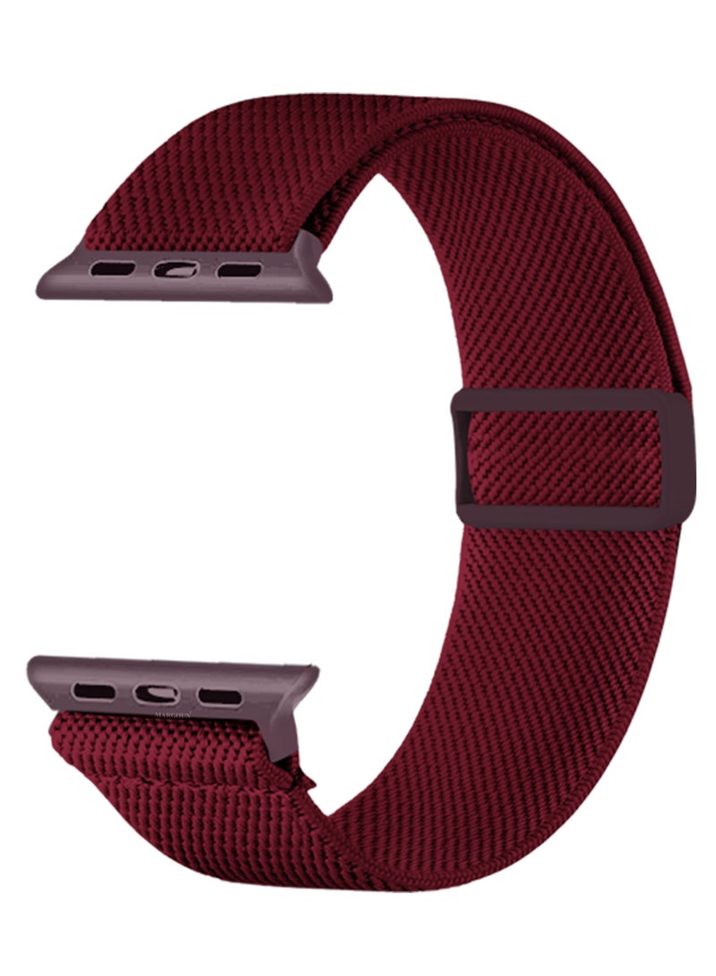 MARGOUN Magnetic Clasp Bands for Apple Watch 49mm 45mm 44mm 42mm (Series 1-3), Nylon Elastic Stretchy Strap Compatible with iWatch Series Ultra 10-1 - Burgundy - Image 1
