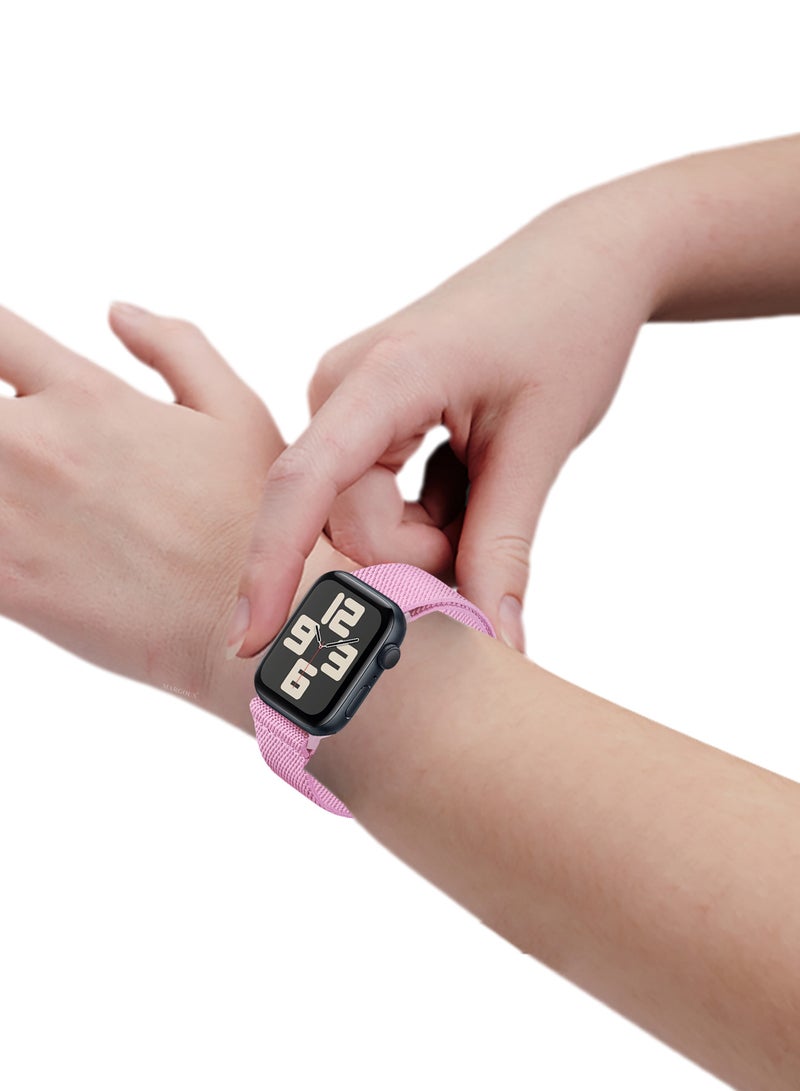 MARGOUN Magnetic Clasp Bands for Apple Watch 49mm 45mm 44mm 42mm (Series 1-3), Nylon Elastic Stretchy Strap Compatible with iWatch Series Ultra 10-1 - Pink - Image 3