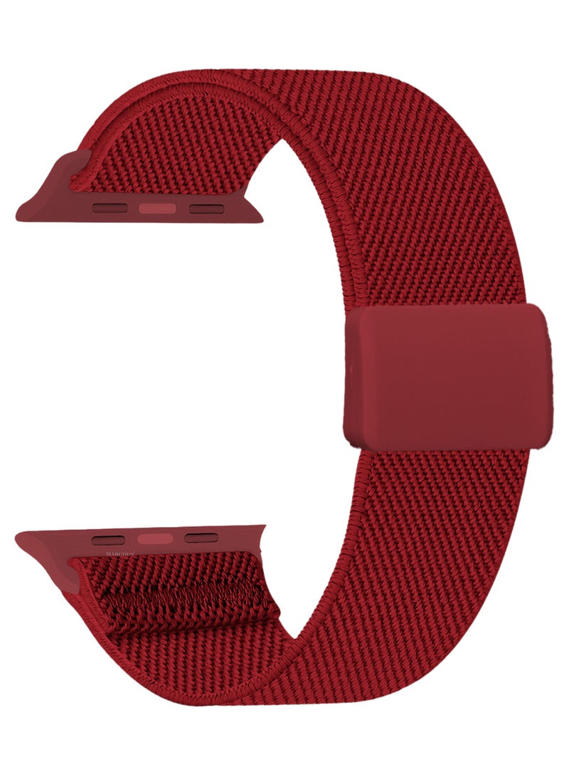 MARGOUN Magnetic Clasp Band for Apple Watch 49mm 45mm 44mm 42mm (Series 1-3), Nylon Elastic Stretchy Strap Compatible with iWatch Series Ultra 10-1 - Cherry Red - Image 5