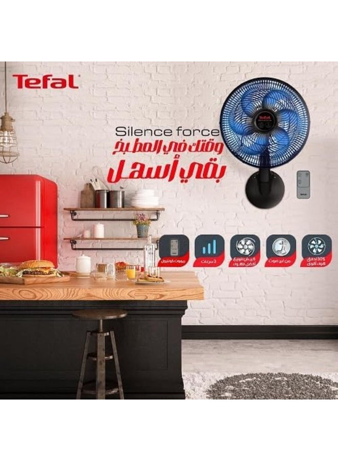 Tefal Silence Force Wall Fan With Remote Control, 16 Inch, 3 Speeds, 75 W VG4151EE Black - Image 3