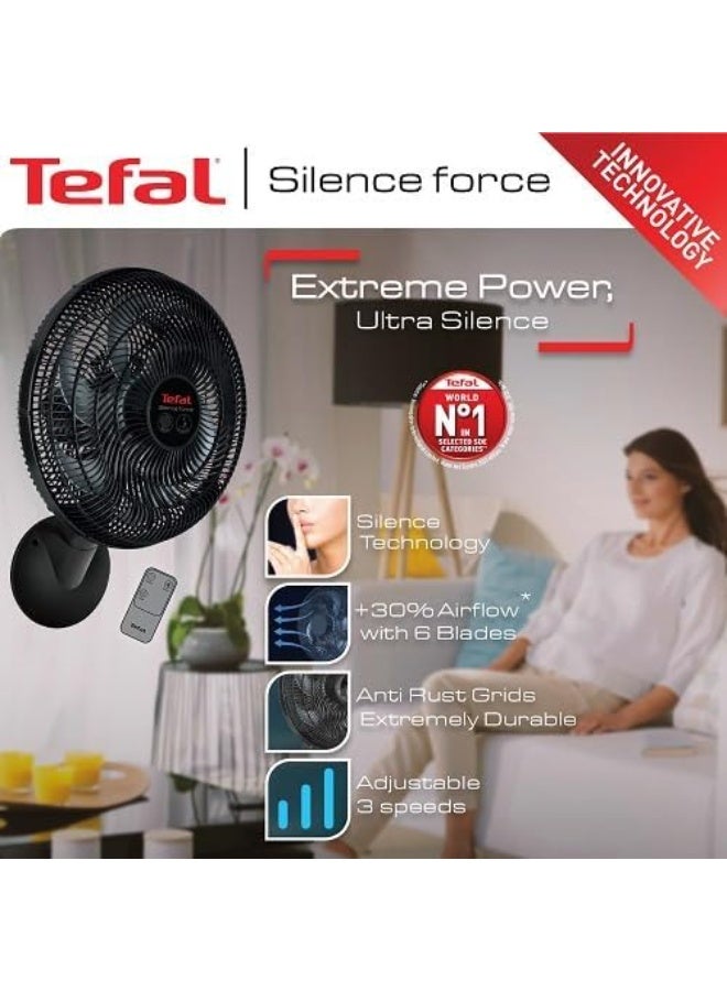 Tefal Silence Force Wall Fan With Remote Control, 16 Inch, 3 Speeds, 75 W VG4151EE Black - Image 4