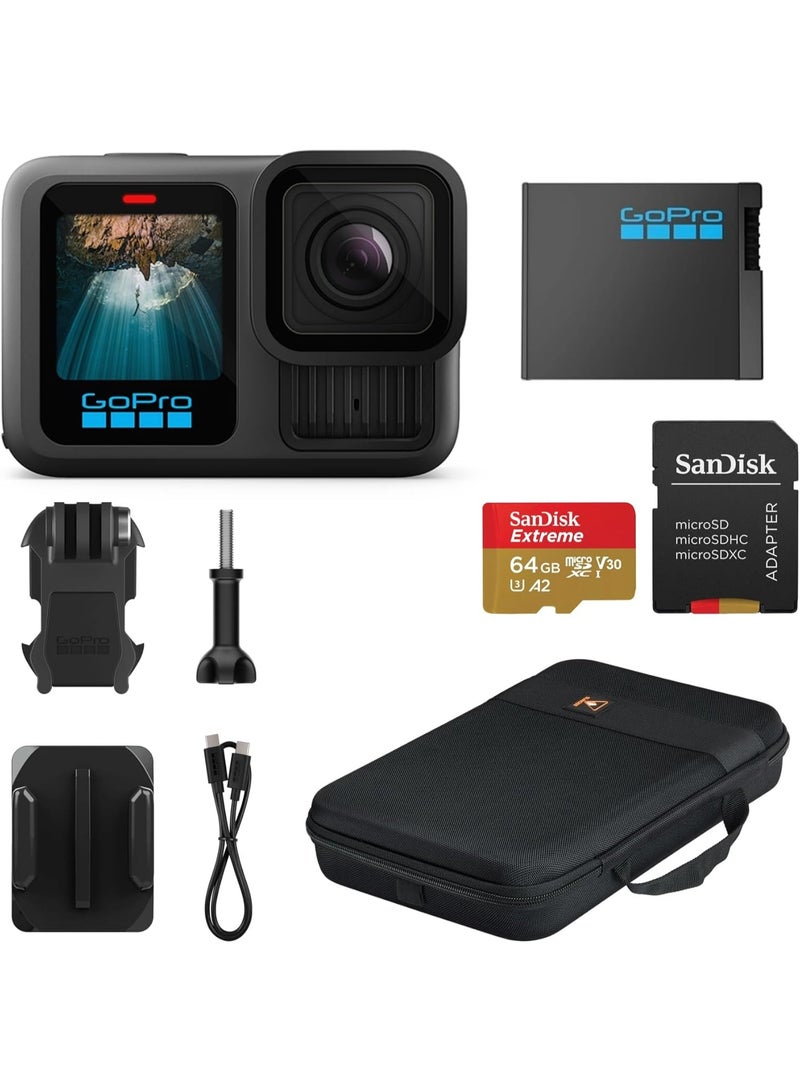 جو برو GoPro HERO13 Black - Waterproof Action Camera with 5.3K60 Video, 27MP Photo + Compatability with HB-Series Lenses + Sandisk 64GB SD Card + Slinger Case Cameras - Image 2
