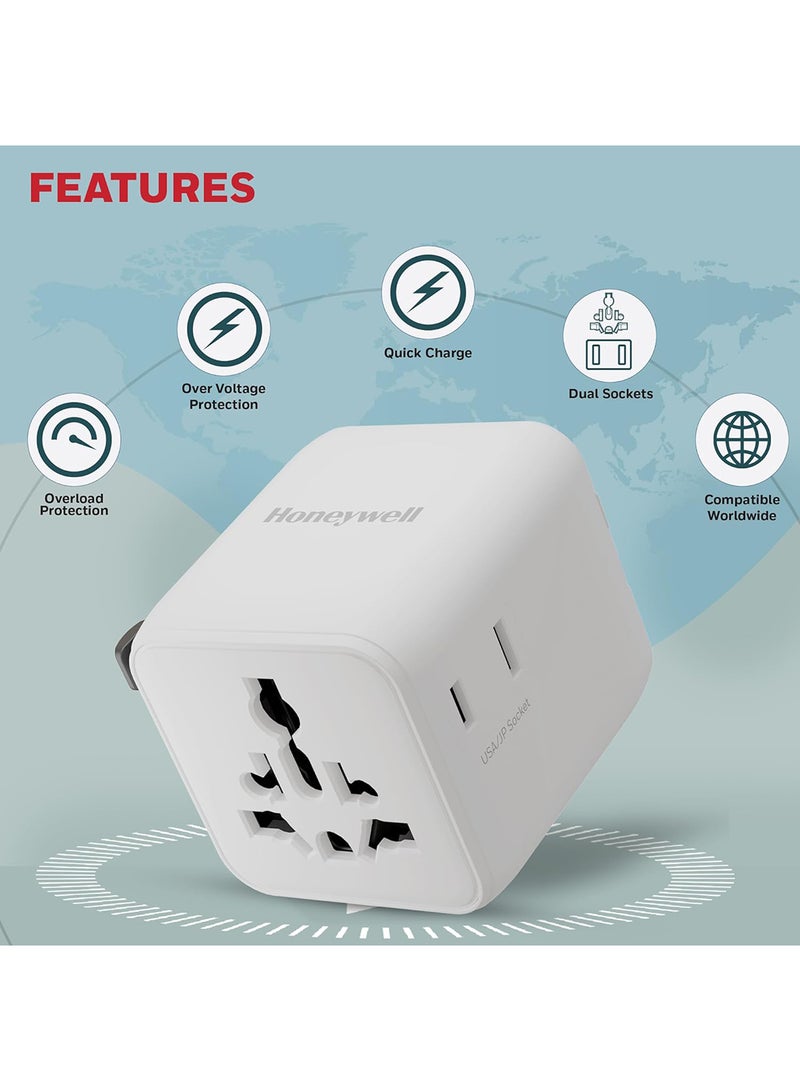 هوني ويل محول السفر العالمي الجديد، مقبس عالمي وأمريكي، يشحن جهازين في نفس الوقت، قابس عالمي للاتحاد الأوروبي، الولايات المتحدة، المملكة المتحدة والصين/أستراليا، حماية من الحمل الزائد والجهد الزائد، ضمان المصنع لمدة 3 سنوات - Image 3
