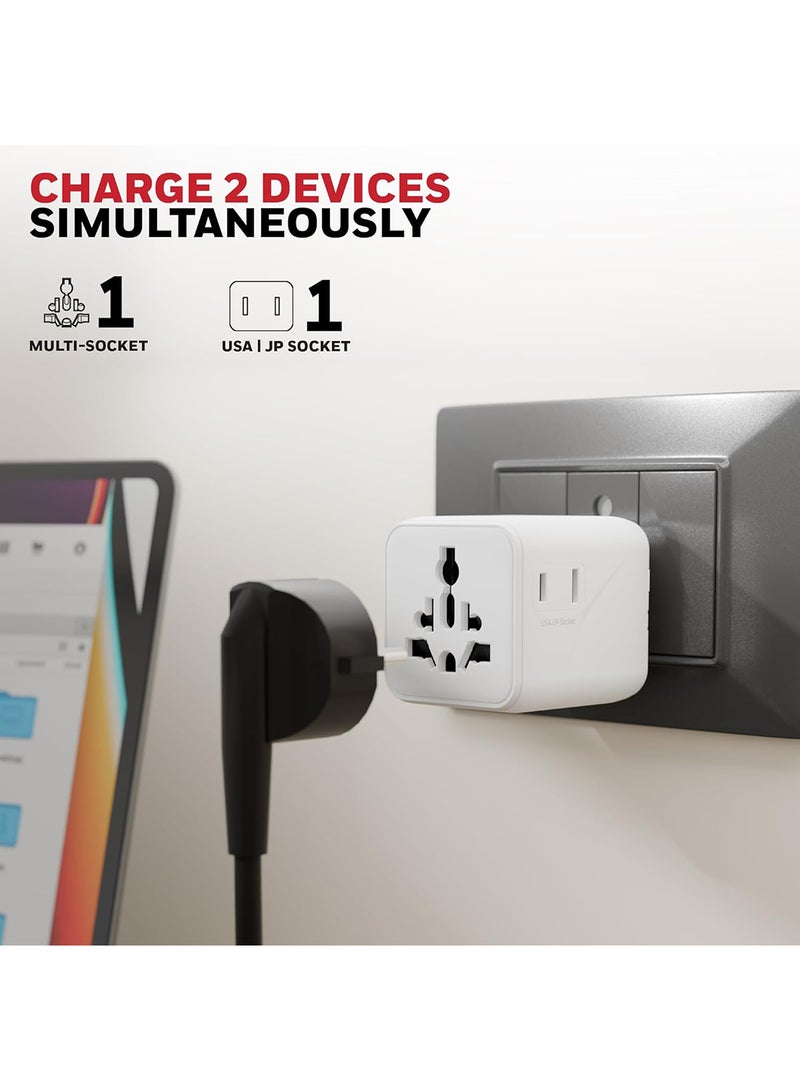 هوني ويل محول السفر العالمي الجديد، مقبس عالمي وأمريكي، يشحن جهازين في نفس الوقت، قابس عالمي للاتحاد الأوروبي، الولايات المتحدة، المملكة المتحدة والصين/أستراليا، حماية من الحمل الزائد والجهد الزائد، ضمان المصنع لمدة 3 سنوات - Image 4