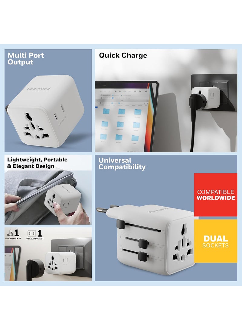 هوني ويل محول السفر العالمي الجديد، مقبس عالمي وأمريكي، يشحن جهازين في نفس الوقت، قابس عالمي للاتحاد الأوروبي، الولايات المتحدة، المملكة المتحدة والصين/أستراليا، حماية من الحمل الزائد والجهد الزائد، ضمان المصنع لمدة 3 سنوات - Image 2