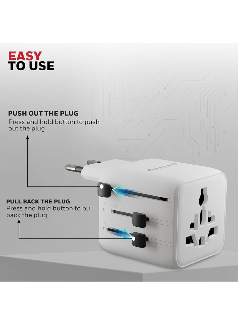 هوني ويل محول السفر العالمي الجديد، مقبس عالمي وأمريكي، يشحن جهازين في نفس الوقت، قابس عالمي للاتحاد الأوروبي، الولايات المتحدة، المملكة المتحدة والصين/أستراليا، حماية من الحمل الزائد والجهد الزائد، ضمان المصنع لمدة 3 سنوات - Image 5